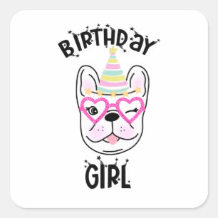 French Bulldog Frenchie Geburtstagsparty Quadratischer Aufkleber