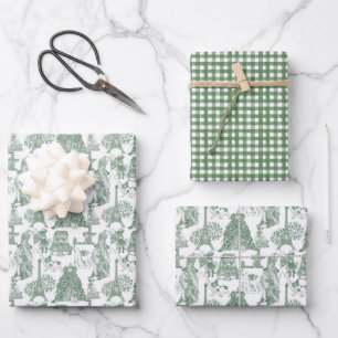 FRENCH BULLDOG Frenchie Green Toile Geschenkpapier Set
