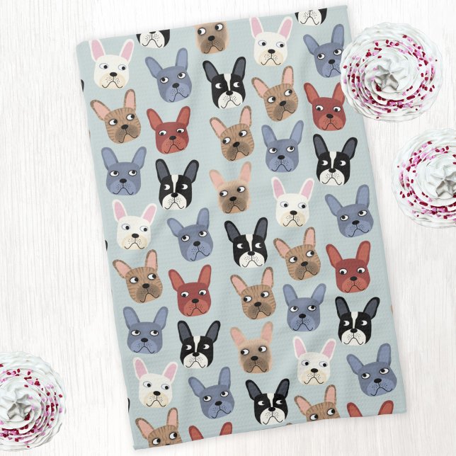 French Bulldog Fun Dog Geschirrtuch (Fun French Bulldog pattern kitchen tea towel for dog lovers)