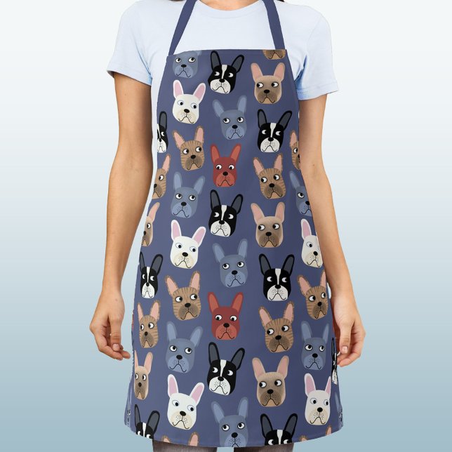 French Bulldog Fun Dusty Blue Dog Schürze (Fun French Bulldog dusty blue dog pattern apron for animal lovers)
