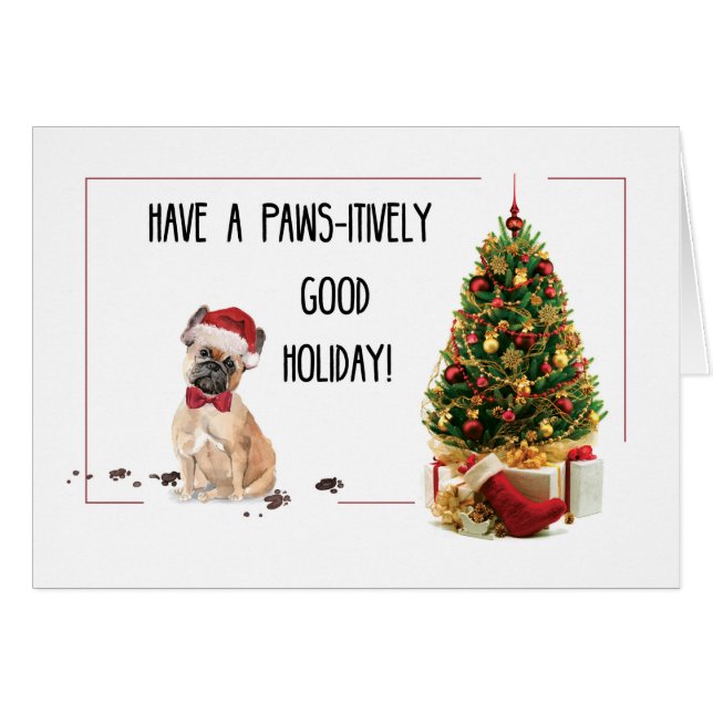 French Bulldog Funny Christmas Dog mit Baum (Vorderseite (Horizontal))