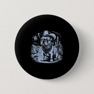 French Bulldog Funny Cowboy Ufo Vintager Western D Button
