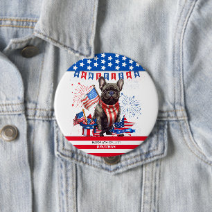 French Bulldog Happy 4th July America Patriotic Button