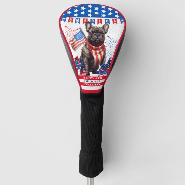French Bulldog Happy 4th July America Patriotic Golf Headcover (Vorderseite)