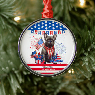French Bulldog Happy 4th July America Patriotic Ornament Aus Metall