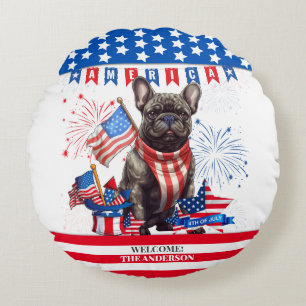 French Bulldog Happy 4th July America Patriotic Rundes Kissen