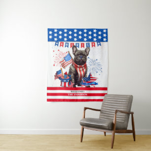 French Bulldog Happy 4th July America Patriotic Wandteppich