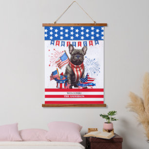 French Bulldog Happy 4th July America Patriotic Wandteppich Mit Holzrahmen