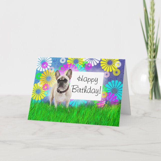 French Bulldog Happy Birthday Day Karte (Vorderseite)