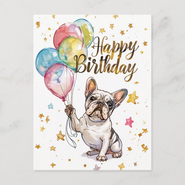 French Bulldog Happy Birthday Postkarte (Vorderseite)