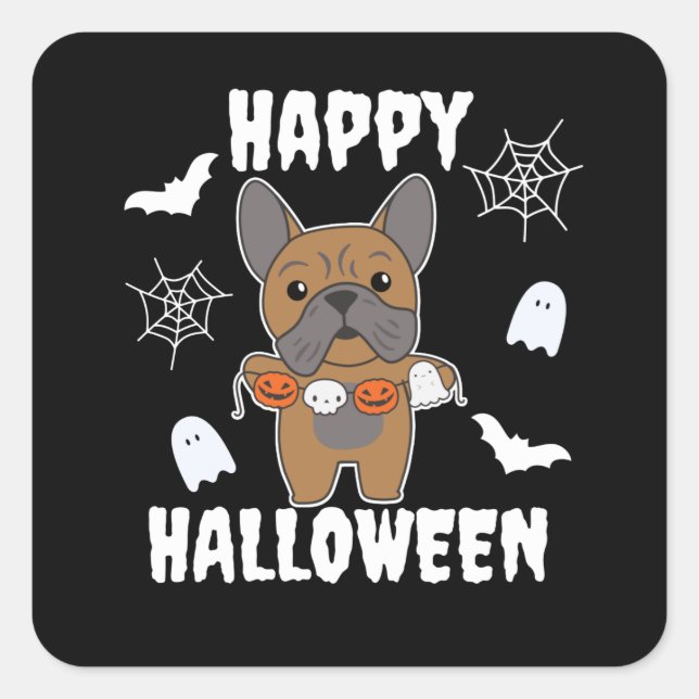 French Bulldog Happy Halloween Hunde Kostüm Quadratischer Aufkleber (Vorderseite)