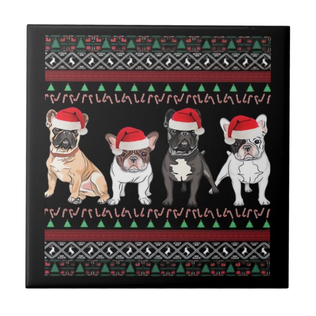 French Bulldog hässlicher Weihnachtspullover Essen Fliese (Vorderseite)