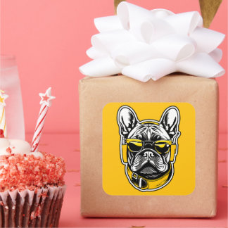 French Bulldog Headphones Quadratischer Aufkleber