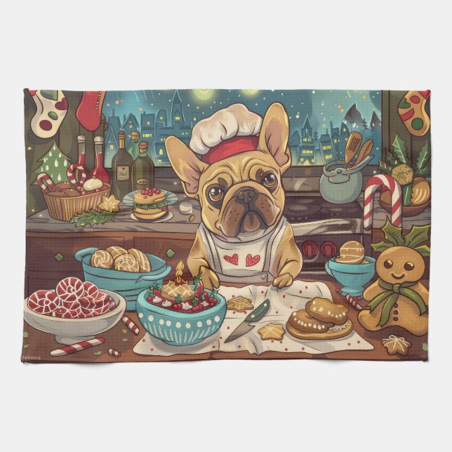 French Bulldog Holiday Baking: Festliche Weihnacht Geschirrtuch (Horizontal)