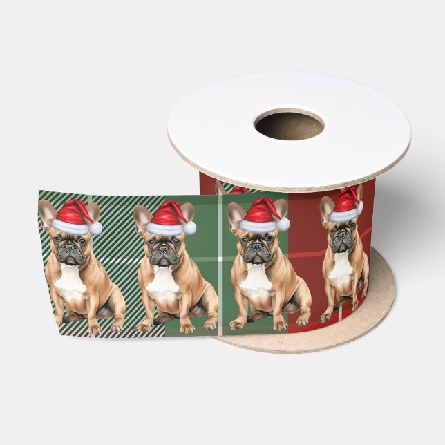 French Bulldog Holiday Plaid Funny Dog Christmas Satinband (Spule)