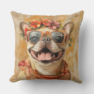 French Bulldog Hund Lover Orange Floral Kissen