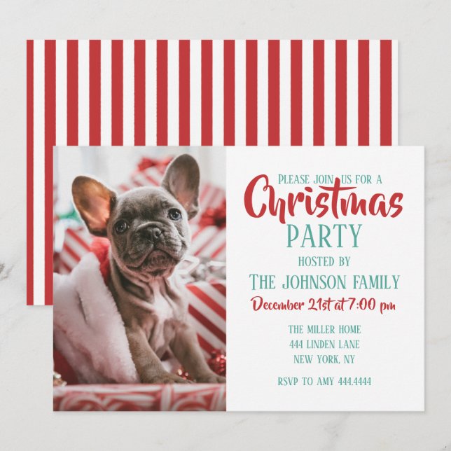 French Bulldog in Christmas Hat Einladung (Vorne/Hinten)