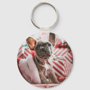 French Bulldog in Christmas Hat Schlüsselanhänger