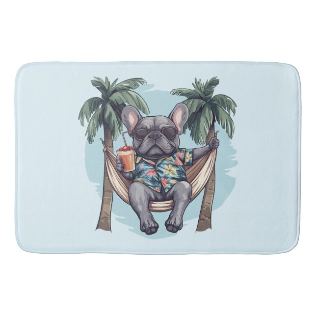 French Bulldog In Hawaiian Top Badematte (Vorderseite)