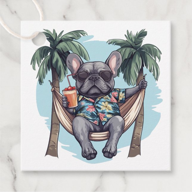 French Bulldog In Hawaiian Top Geschenkanhänger (Vorderseite)