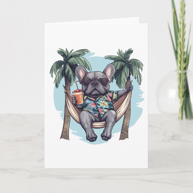 French Bulldog In Hawaiian Top Karte (Vorderseite)