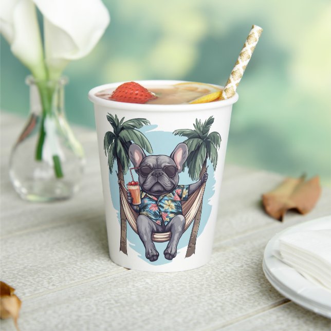 French Bulldog In Hawaiian Top Pappbecher (In Situ)