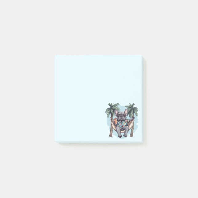 French Bulldog In Hawaiian Top Post-it Klebezettel (Vorderseite)