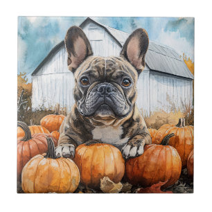 French Bulldog in Pumpkin Patch Fliese