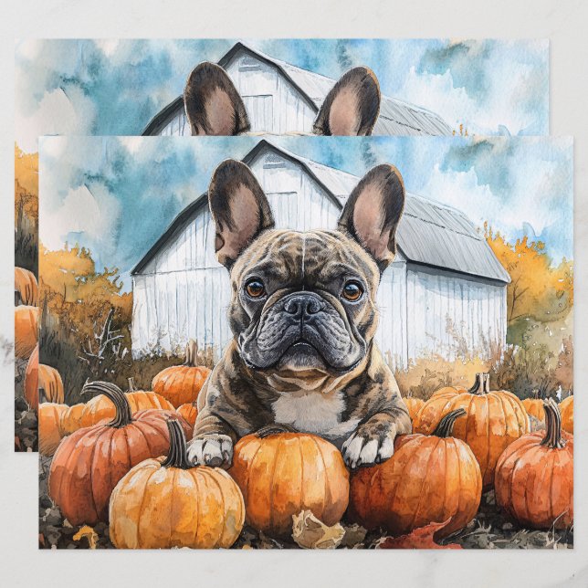 French Bulldog in Pumpkin Patch Scrapbook Paper (Vorne/Hinten)