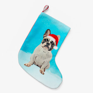 French Bulldog in Snow Christmas Weihnachtsmannmüt Kleiner Weihnachtsstrumpf