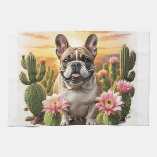 French Bulldog Kaktus französische Bulldogge Geschirrtuch