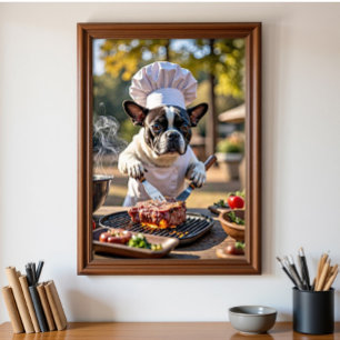 French Bulldog Koch Grills Steak Poster