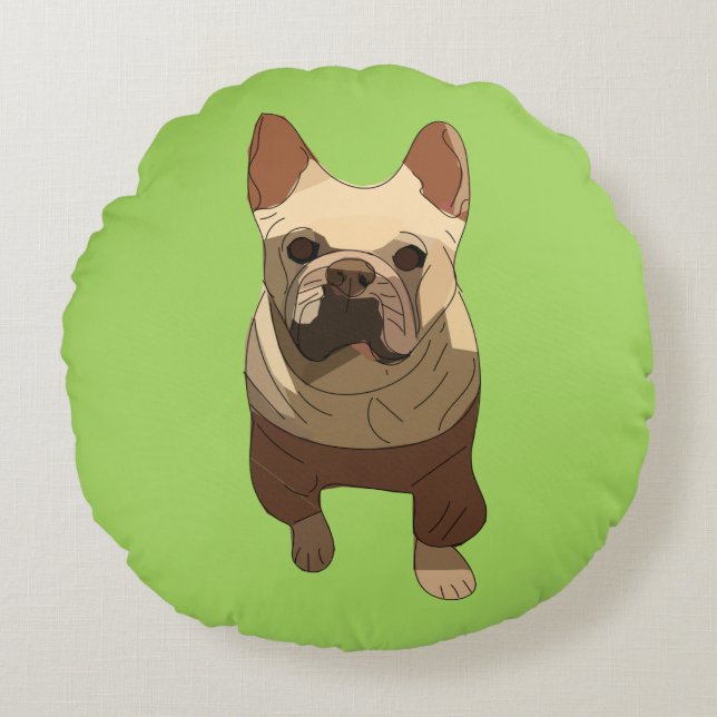 French Bulldog, Lime Green Rundes Kissen (Vorderseite)