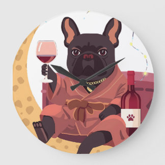 French Bulldog Mama Weinabend Große Wanduhr