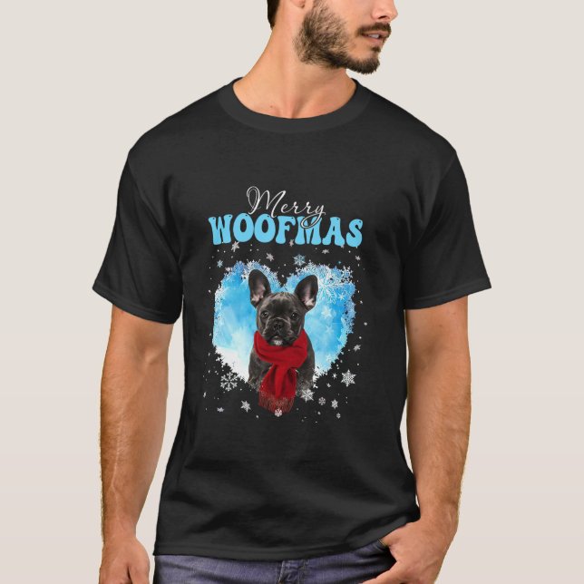 French Bulldog Merofmas Weihnachtsherz Winte T-Shirt (Vorderseite)