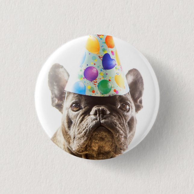 French Bulldog mit Party Hat Button (Vorderseite)