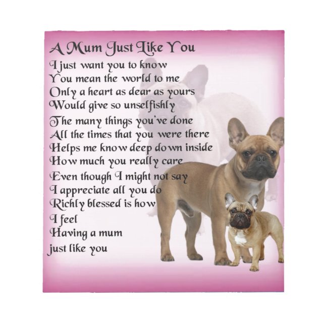 French Bulldog Mum Poem Notizblock (Vorderseite)