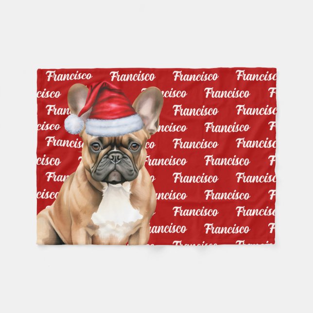 French Bulldog Name Christmas Holiday Fleecedecke (Vorderseite (Horizontal))