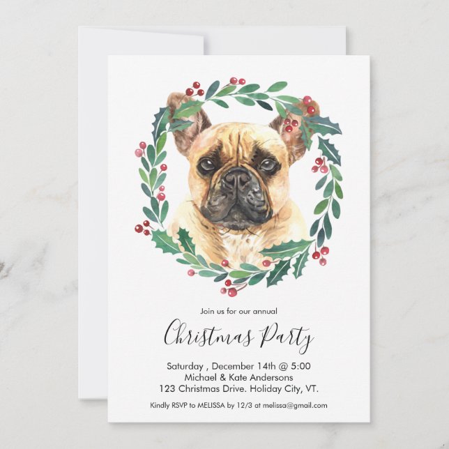 French Bulldog Niedlich Dog Elegantes Weihnachtsfe Einladung (Vorderseite)