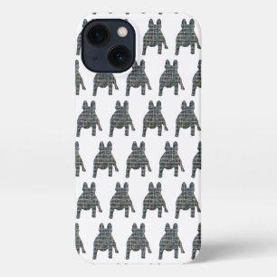 French Bulldog Niedlich Hund Silhouette Grid White iPhone Hülle