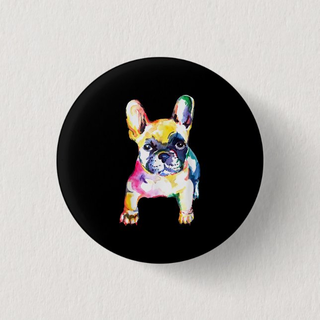 French Bulldog Original Watercolor Zeichne Geschen Button (Vorderseite)