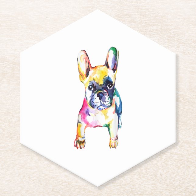 French Bulldog Original Watercolor Zeichne Geschen Untersetzer (Vorderseite)