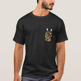 French Bulldog Peeking from Hawaiian Flower Pocket T-Shirt