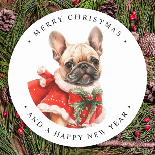 French Bulldog Personalisiert Puppy Dog Weihnachte Runder Aufkleber