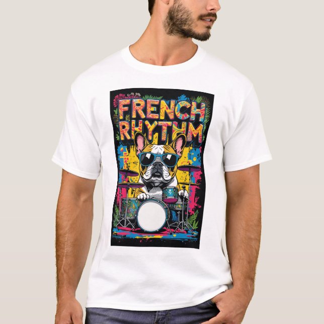 French Bulldog Playing Drums T-Shirt (Vorderseite)