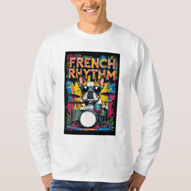 French Bulldog Playing Drums T-Shirt (Vorderseite)