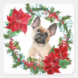 French Bulldog Poinsettia Weihnachtsschaden Quadratischer Aufkleber