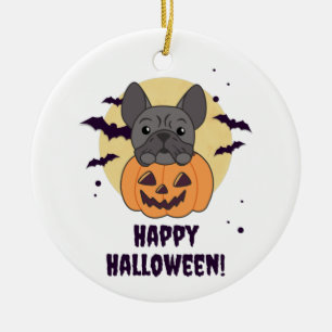 French Bulldog Pumpkin Sweet Hogs Happy Halloween Keramik Ornament