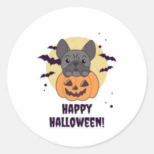 French Bulldog Pumpkin Sweet Hogs Happy Halloween Runder Aufkleber