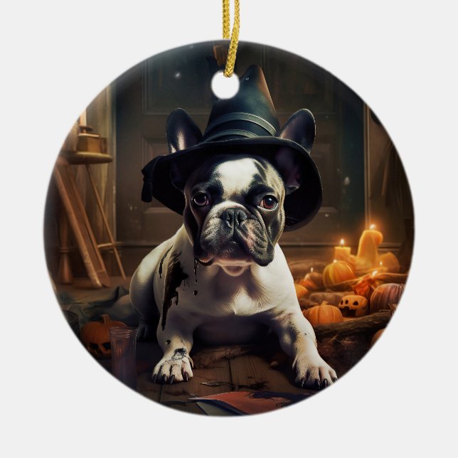 French Bulldog Pumpkins Halloween Beängstigend Keramik Ornament (Vorne)
